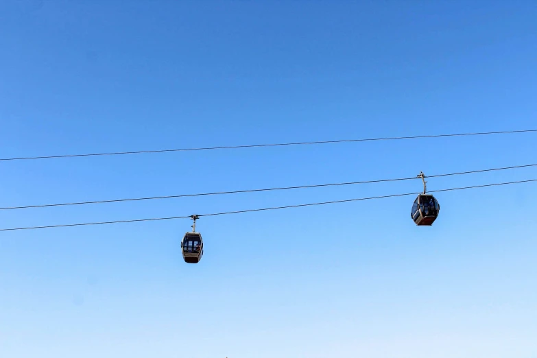 two chairs that are attached to a power line