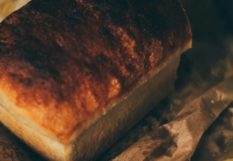 a loaf of bread is sitting on brown paper