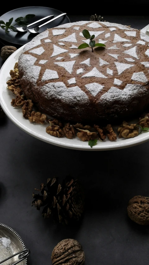 a chocolate cake with a star pattern on the top