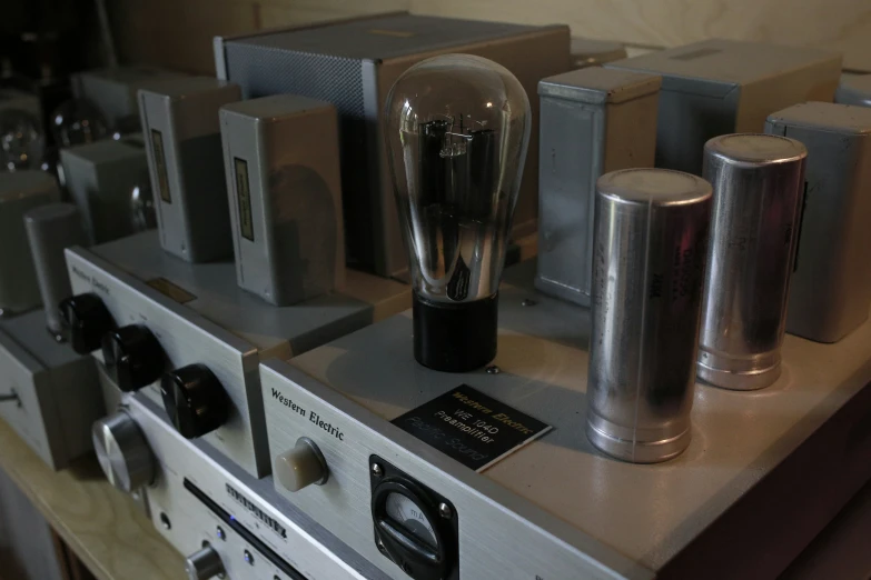 a bunch of electronic equipment sitting on a counter