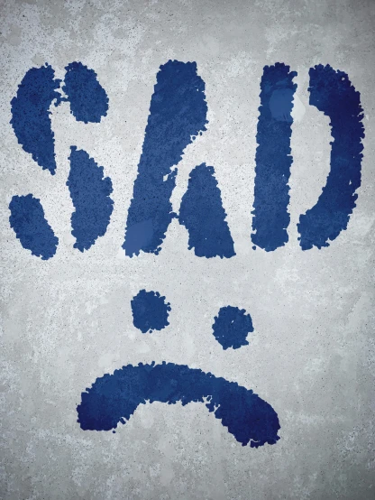a grungy blue sign with the word sad painted on it