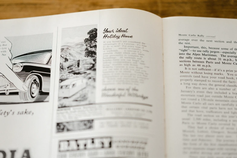 a book with some drawings of cars and a page of instructions