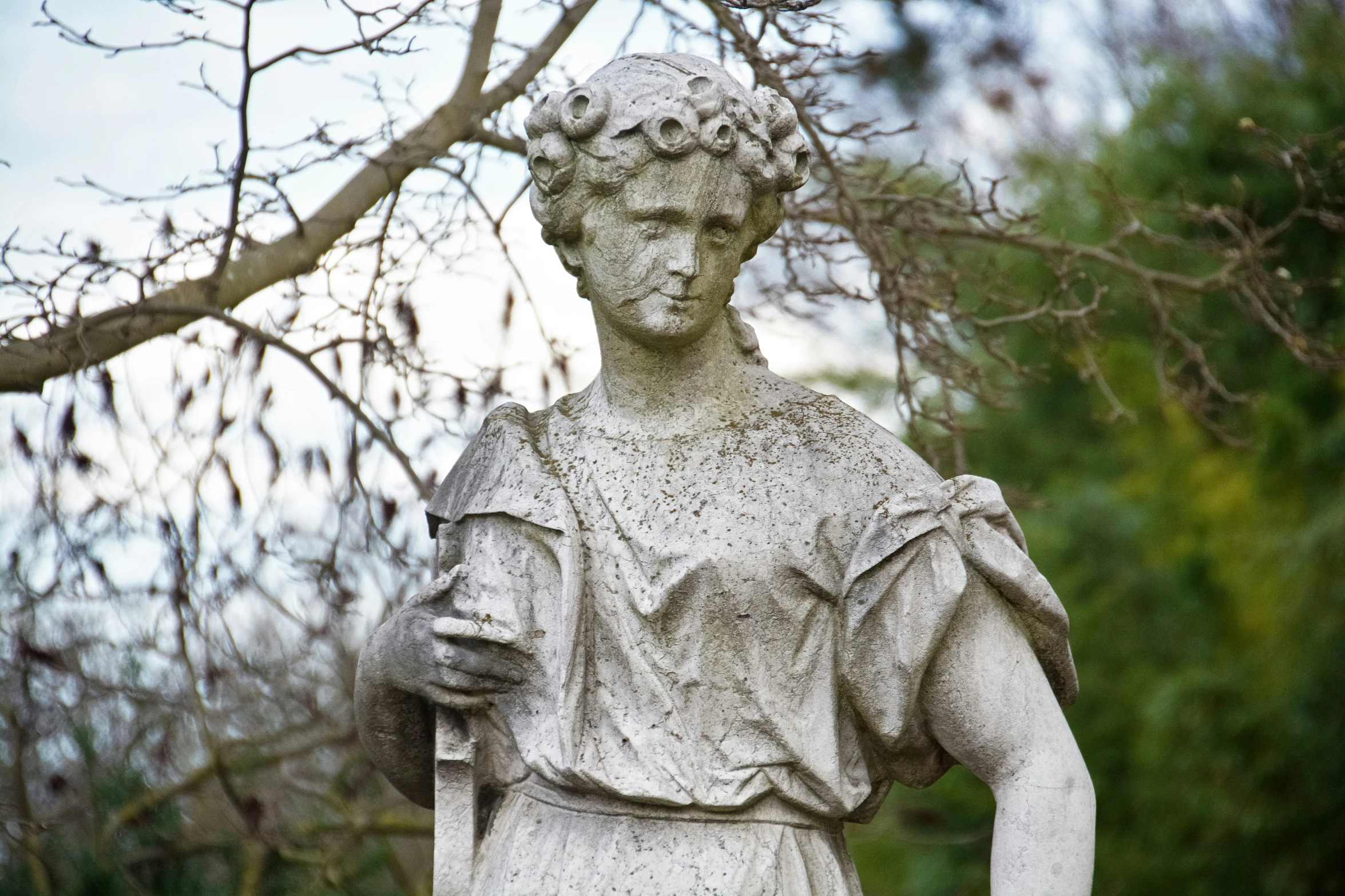 a statue of a roman man in the field