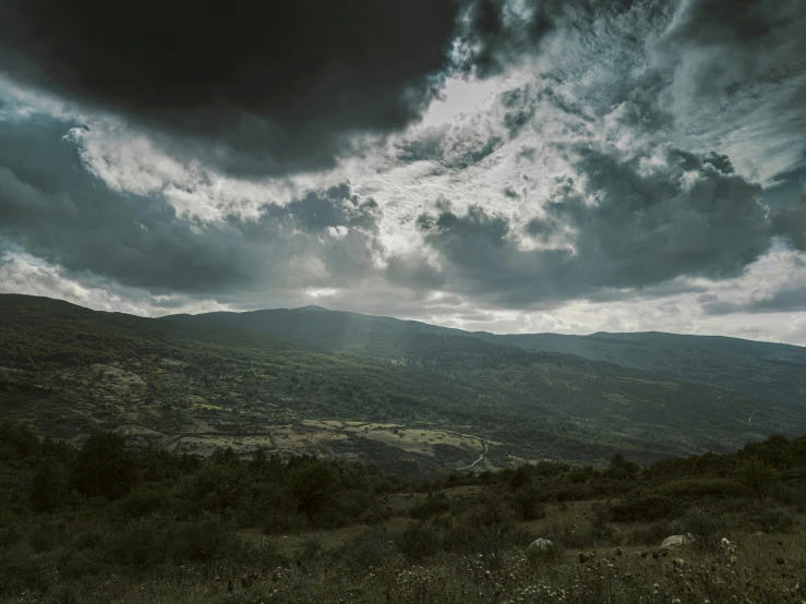 some trees bushes and clouds in a valley