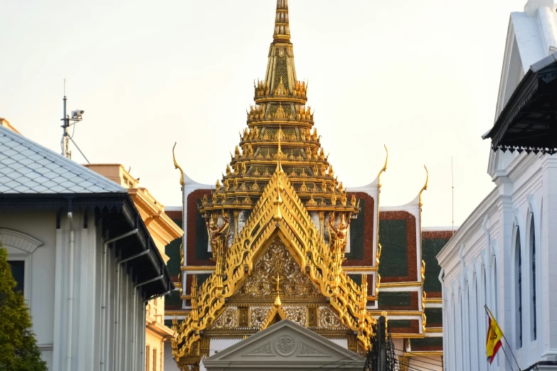 a very tall church with a gold roof