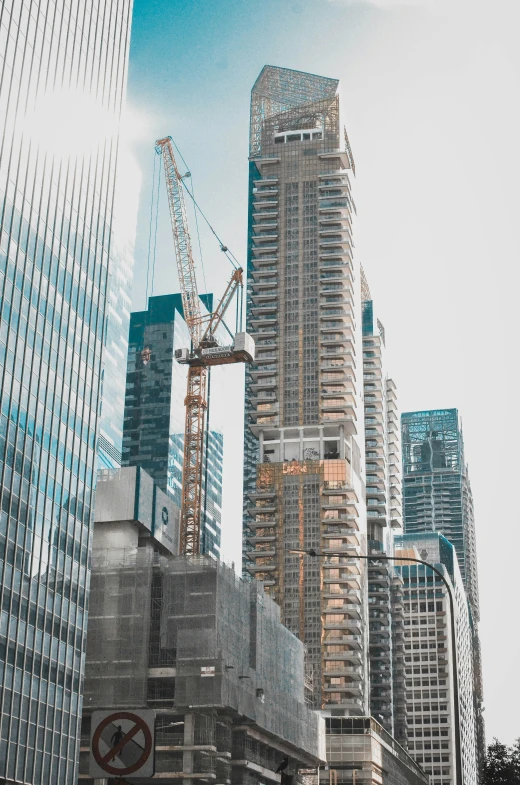 a po with a crane near buildings with no sign