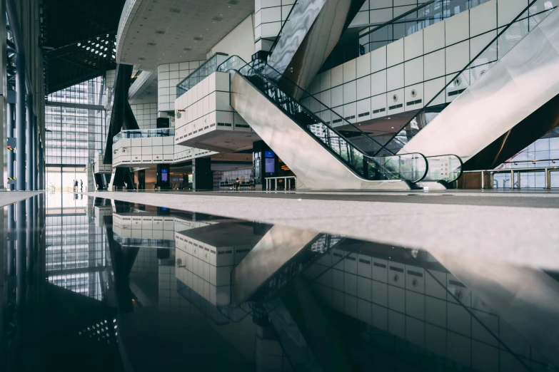 an artistic sculpture on the ground of a lobby