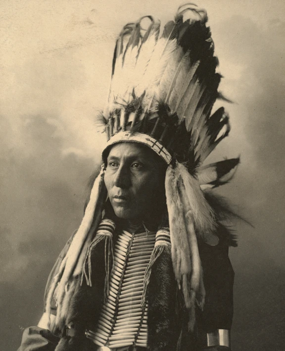 black and white image of a native american man