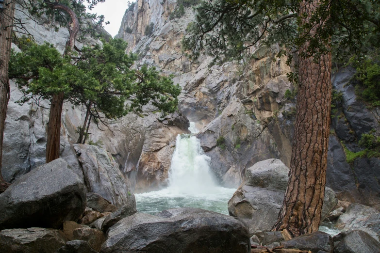 a very pretty waterfall in the middle of some trees