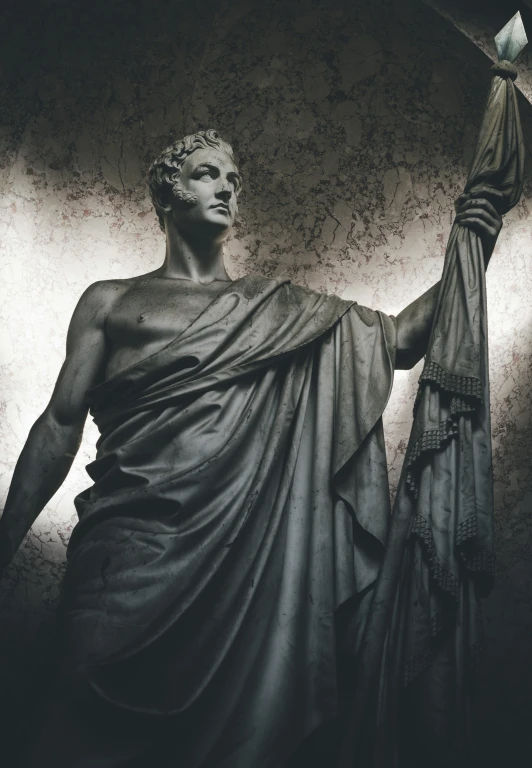 a statue of the greek god pose with a sword