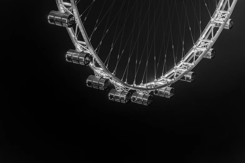 a ferris wheel is seen from above at night