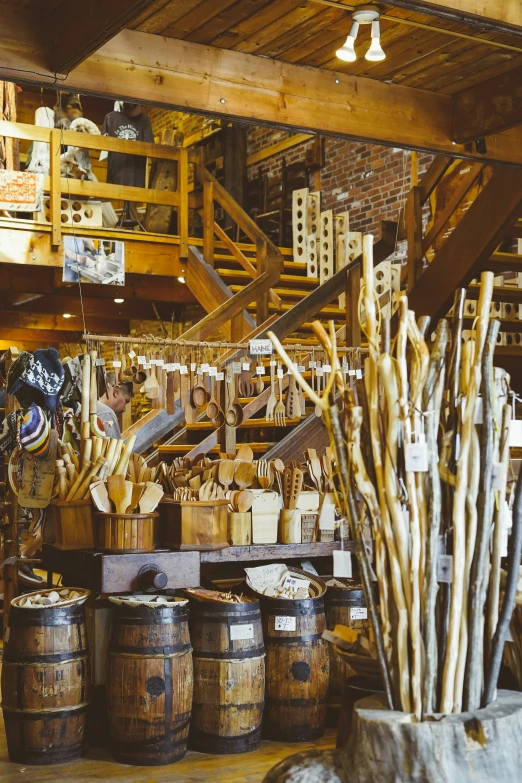 large assortment of wood products displayed in store