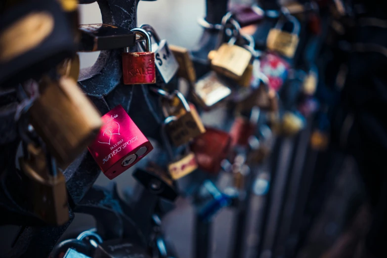 several locks attached to the metal fence