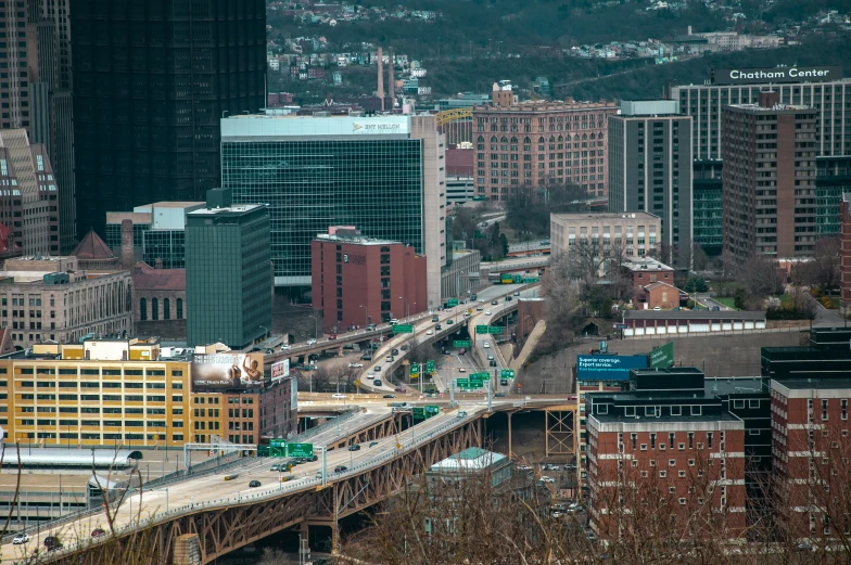 a long view of many high rise buildings in a city