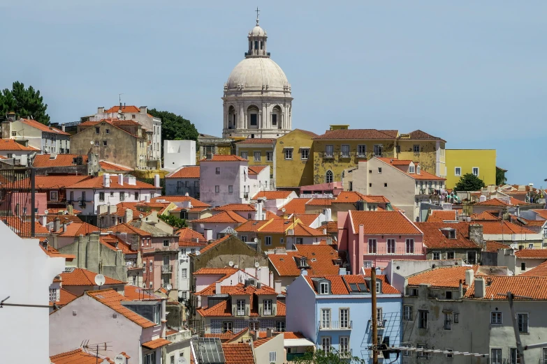 a number of buildings and a tall tower