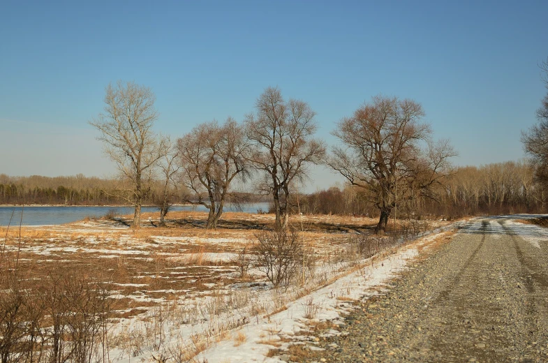 a path that is empty in the middle of a snowy area