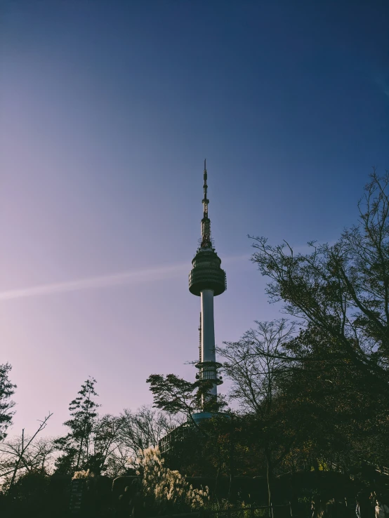 the view of a tower from afar with no people around it