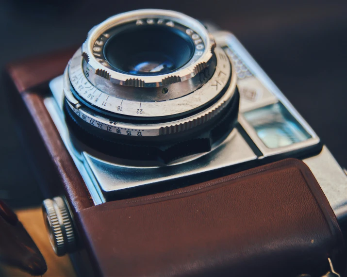 a close up of an old style camera