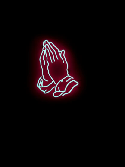 a neon praying person with their hands together