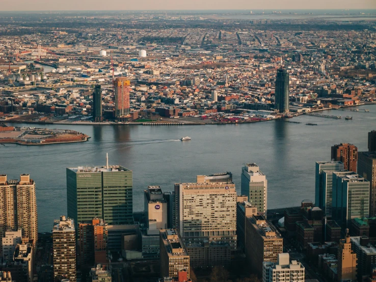 an overview of the city and waterfront area with water