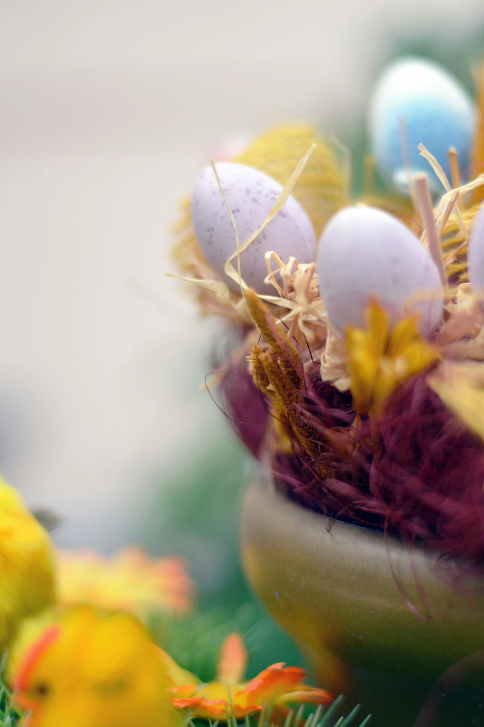 small easter eggs placed in a small pot