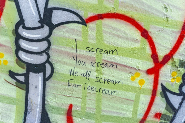 graffiti on the side of a wall that has words and characters