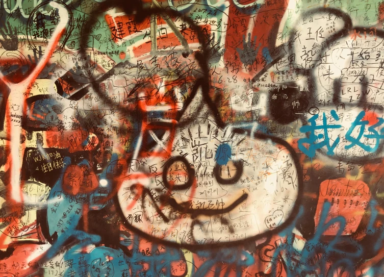 a wall with different colored graffiti on it