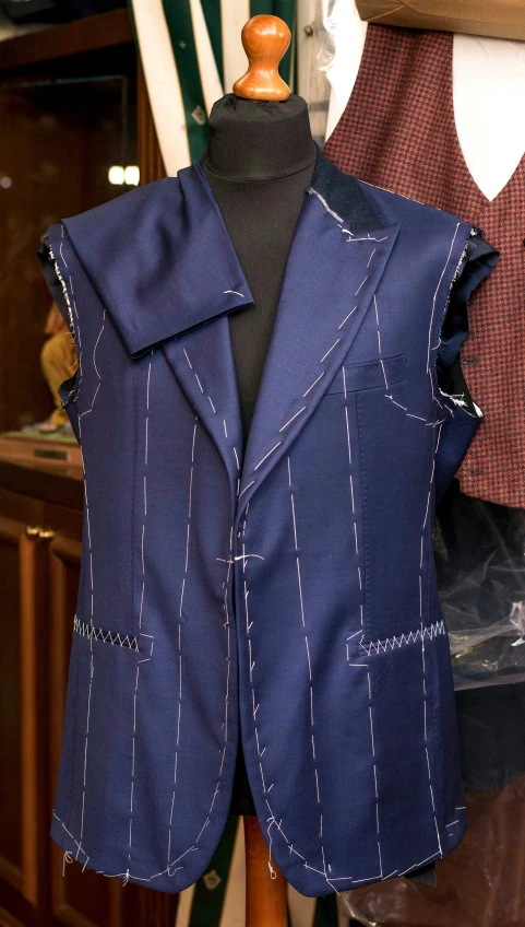 a vest that has white stitching all over it