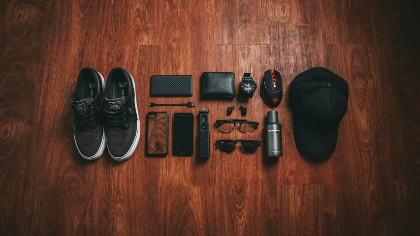 the contents of a purse laid out on a table