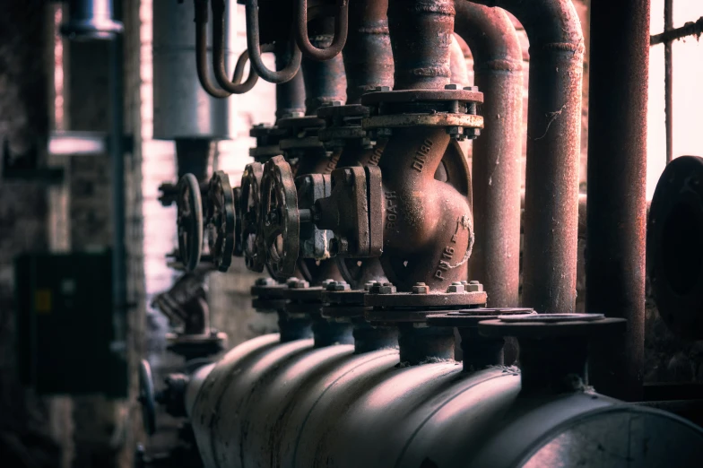 a group of pipes in the middle of a room