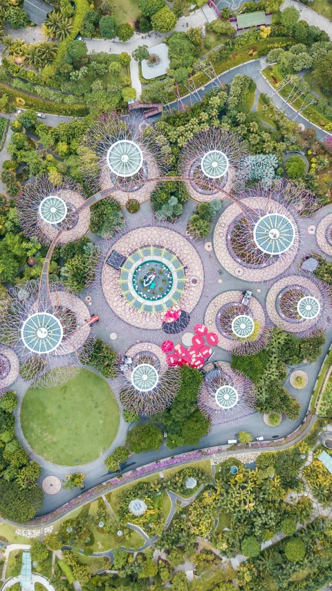 the garden of flowers is seen from above