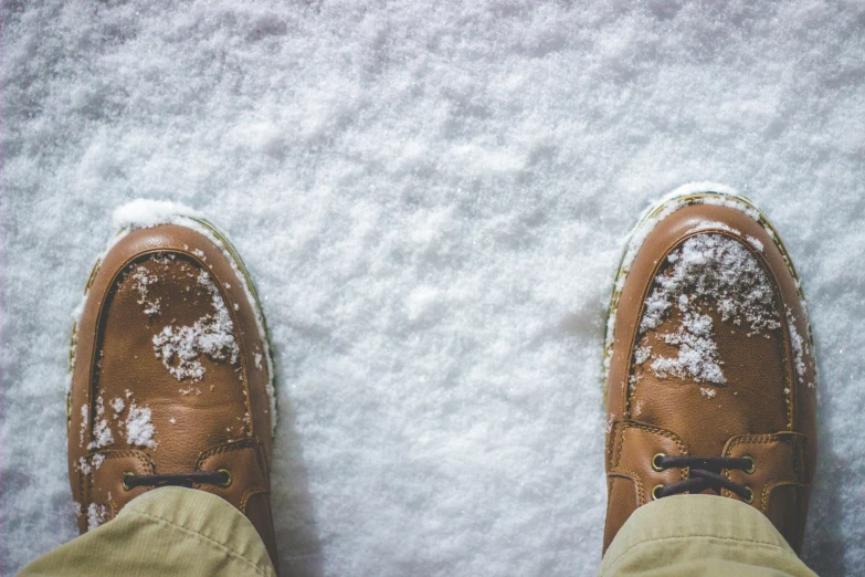a pair of feet are covered with snow