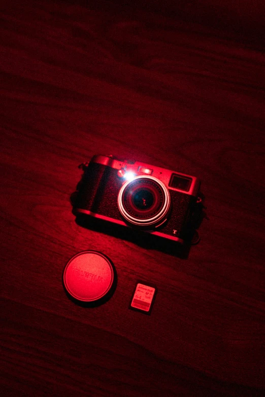 a dark object on a table that is light up