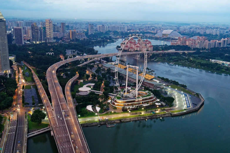 an aerial view of an amut park near the water