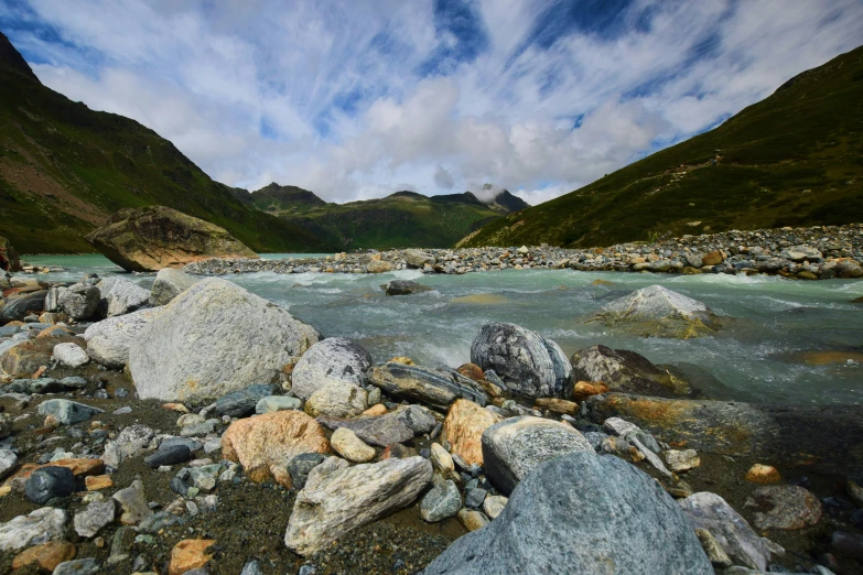 several rocks on a rocky river bed