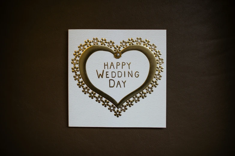 a card that says happy wedding day in the shape of a heart
