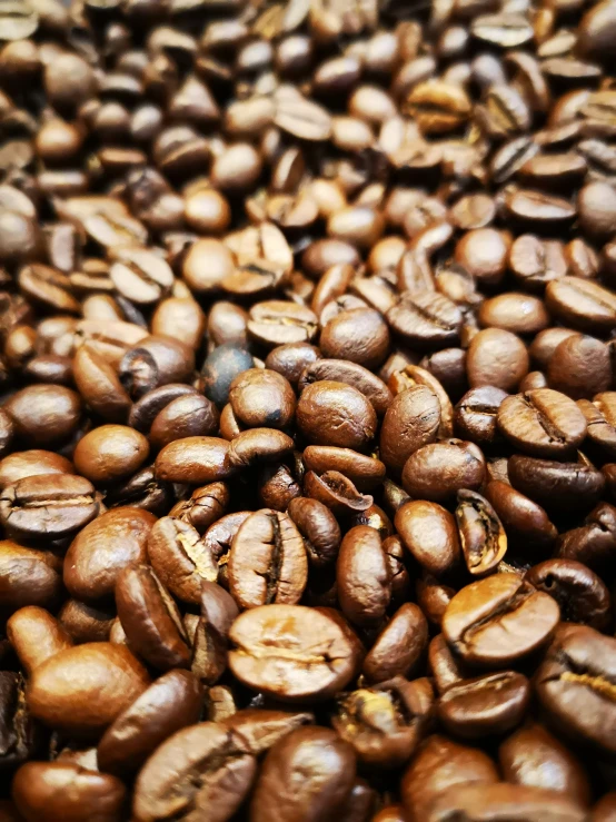 a pile of coffee beans is being viewed in this image