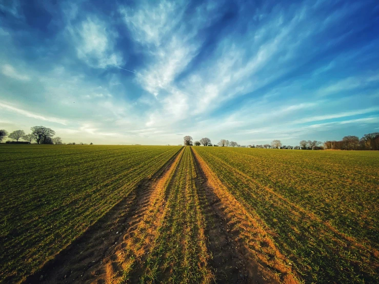 the sun is setting over a field with no grass