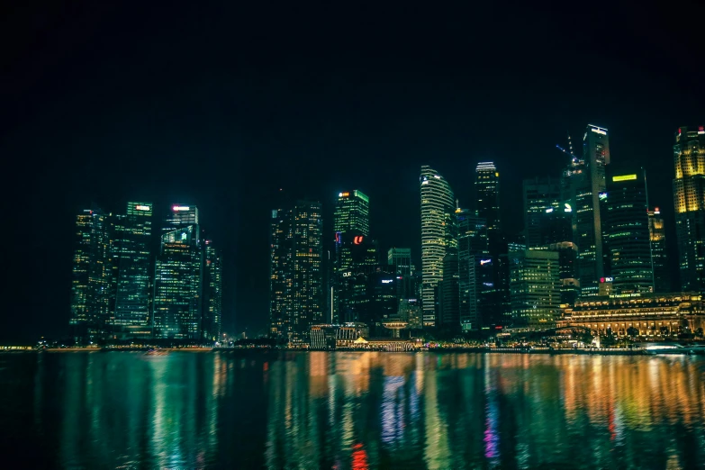 a night view of the city lights and water