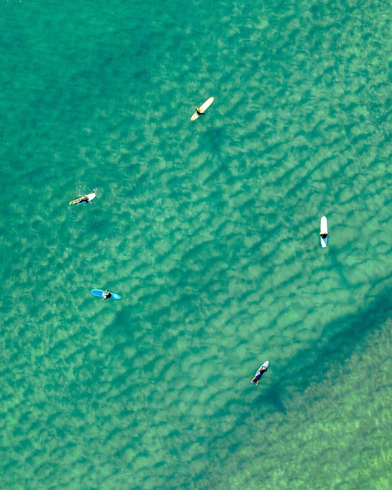 three people paddle boarding in the crystal blue ocean