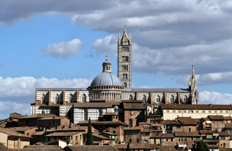 old buildings in the background with a clock tower