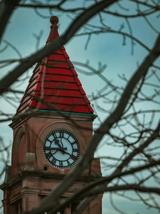 clock tower on top of red roof in daylight