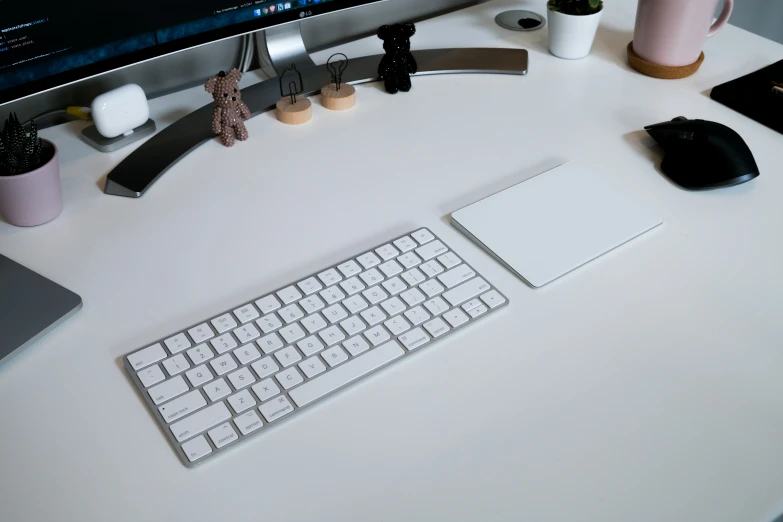 the view of a computer screen showing the keyboard and mouse