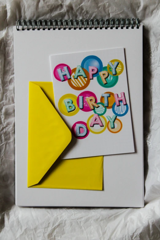 this is a birthday card with a yellow envelope