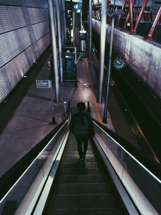 someone walks down the escalator on their back