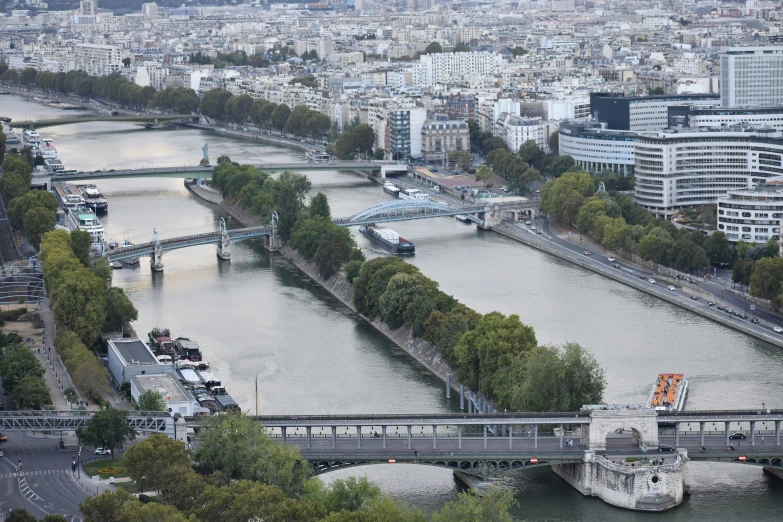 an aerial view of some buildings and rivers