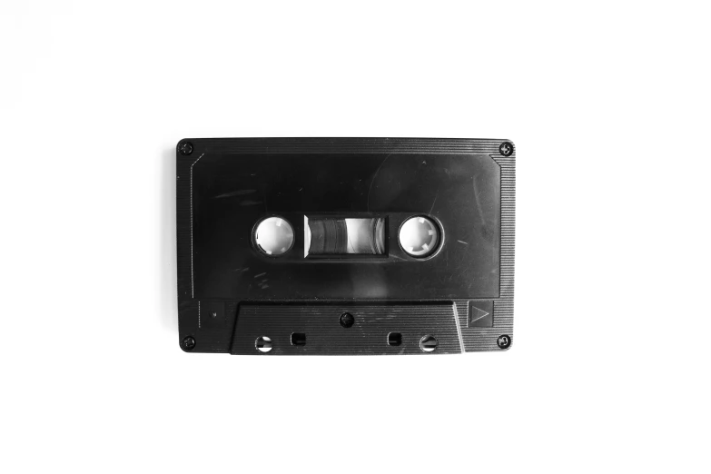 a black and white picture of a cassette player