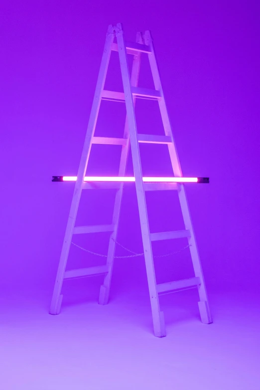 purple lit pograph of ladder extending towards the left