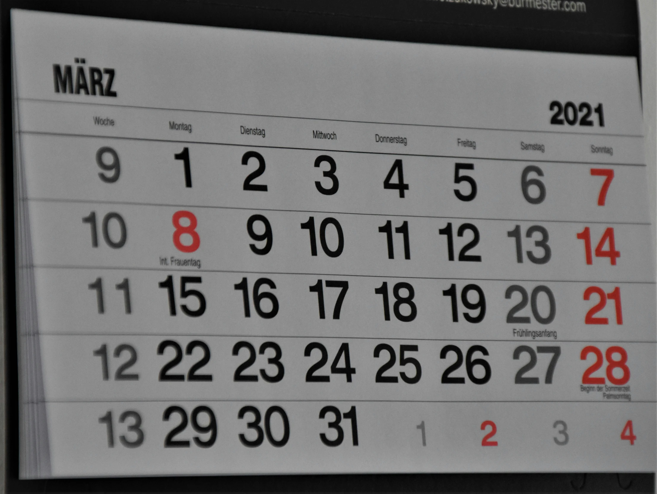 a calendar with the date of march is displayed