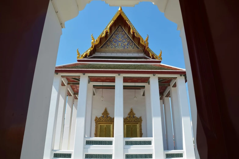 the pagoda is built into the side of the building